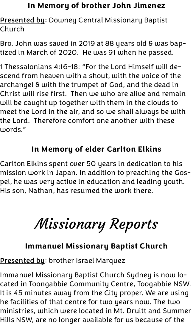 In Memory of brother John Jimenez Presented by: Downey Central Missionary Baptist Church Bro. John was saved in 2019 ...