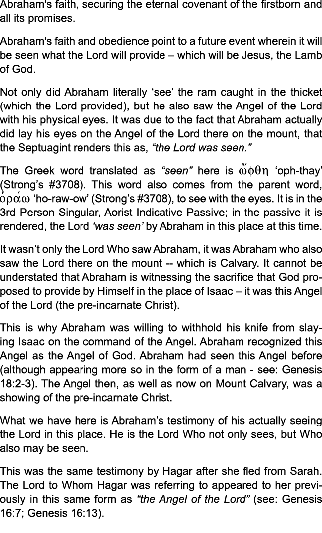 Abraham's faith, securing the eternal covenant of the firstborn and all its promises. Abraham's faith and obedience p...