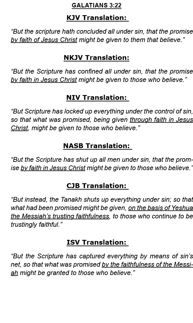 Galatians 3:22 KJV Translation: “But the scripture hath concluded all under sin, that the promise by faith of Jesus C...