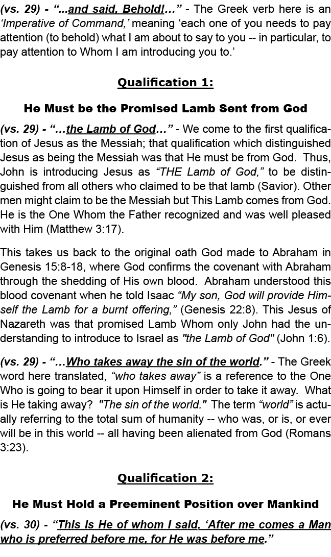 (vs. 29) “...and said, Behold!…” The Greek verb here is an ‘Imperative of Command,’ meaning ‘each one of you needs to...
