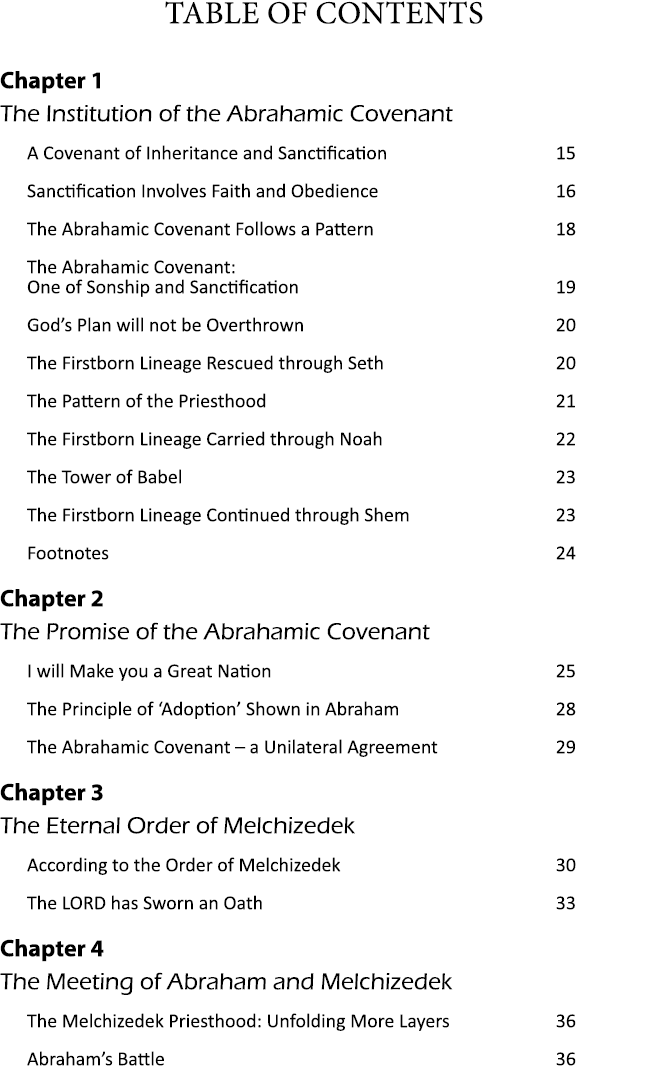 Table of Contents Chapter 1 The Institution of the Abrahamic Covenant A Covenant of Inheritance and Sanctification 15...