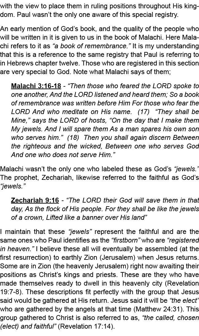 perfect,” whose names appear in a registry. He says of this group they are an assembly of the “firstborn.” All throug...