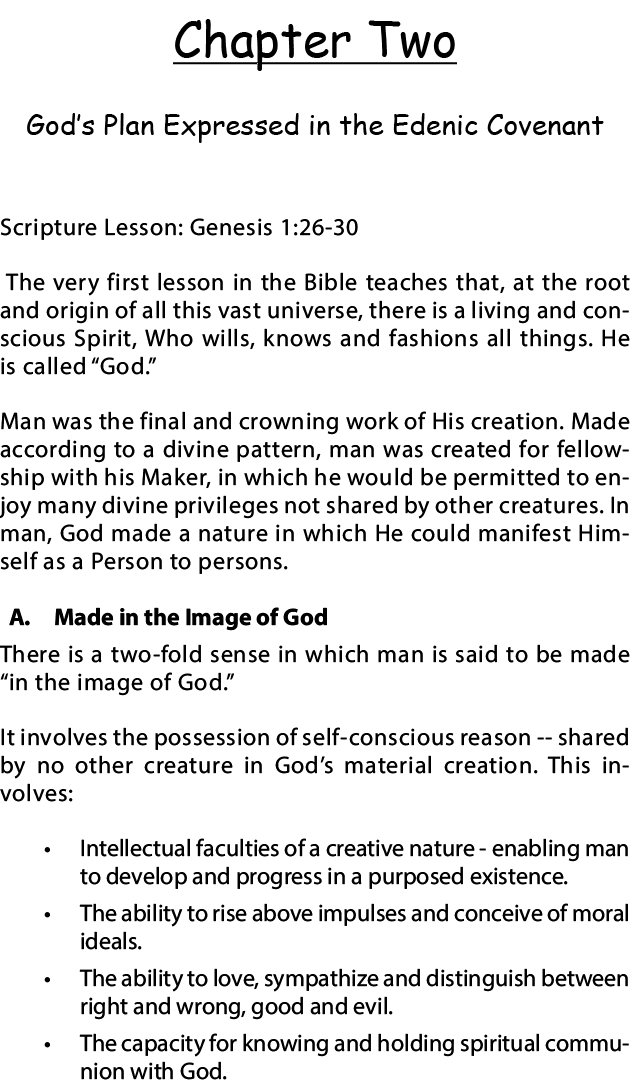 Chapter Two God s Plan Expressed in the Edenic Covenant Scripture Lesson: Genesis 1:26-30 The very first lesson in th   