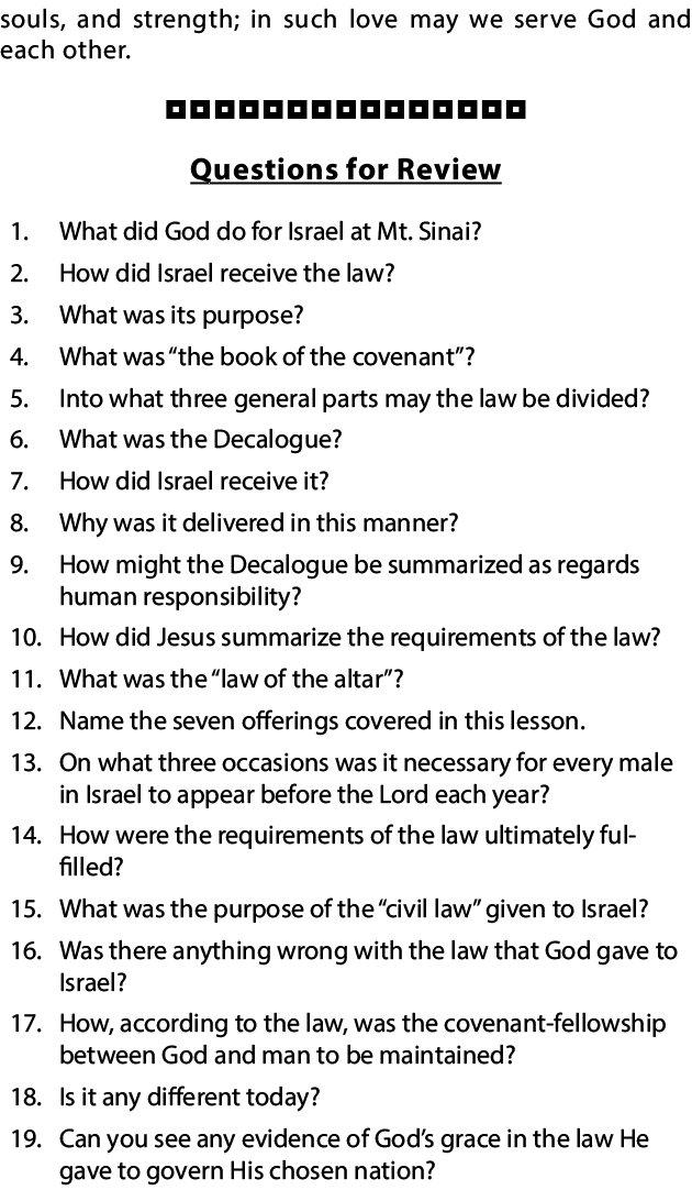 souls, and strength; in such love may we serve God and each other                  Questions for Review 1  What did G   