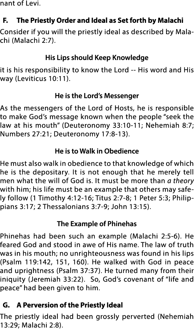 nant of Levi   F  The Priestly Order and Ideal as Set forth by Malachi Consider if you will the priestly ideal as des   