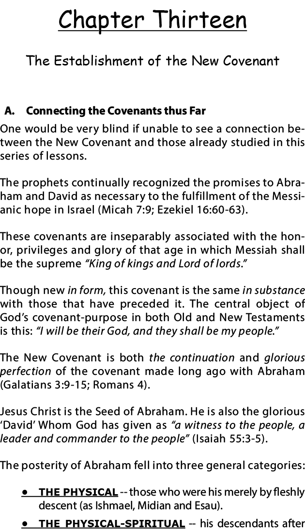 Chapter Thirteen The Establishment of the New Covenant A  Connecting the Covenants thus Far One would be very blind i   