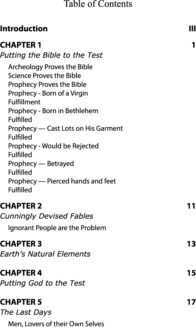 Table of Contents Introduction III CHAPTER 1  1 Putting the Bible to the Test Archeology Proves the Bible Science Pro   