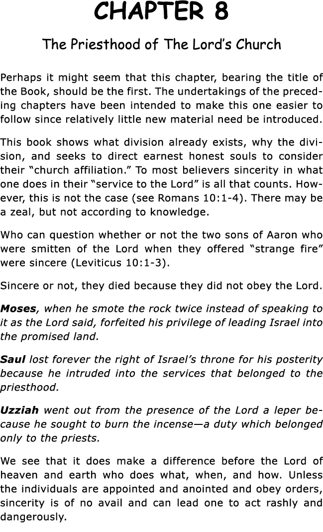 CHAPTER 8 The Priesthood of The Lord s Church Perhaps it might seem that this chapter, bearing the title of the Book,   