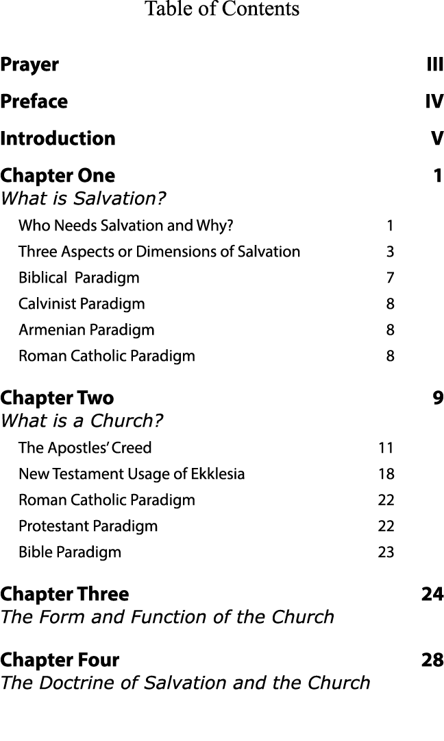 Table of Contents Prayer III Preface IV Introduction V Chapter One  1 What is Salvation  Who Needs Salvation and Why    