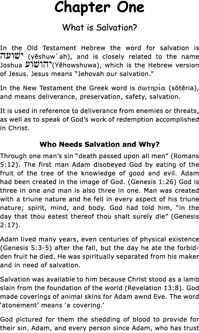 Chapter One What is Salvation  In the Old Testament Hebrew the word for salvation is hewSy (yĕshuw ah), and is closel   