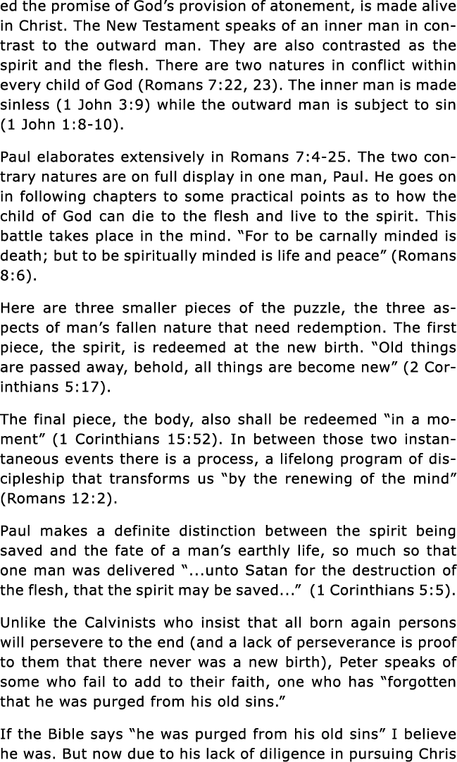 ed the promise of God s provision of atonement, is made alive in Christ  The New Testament speaks of an inner man in    