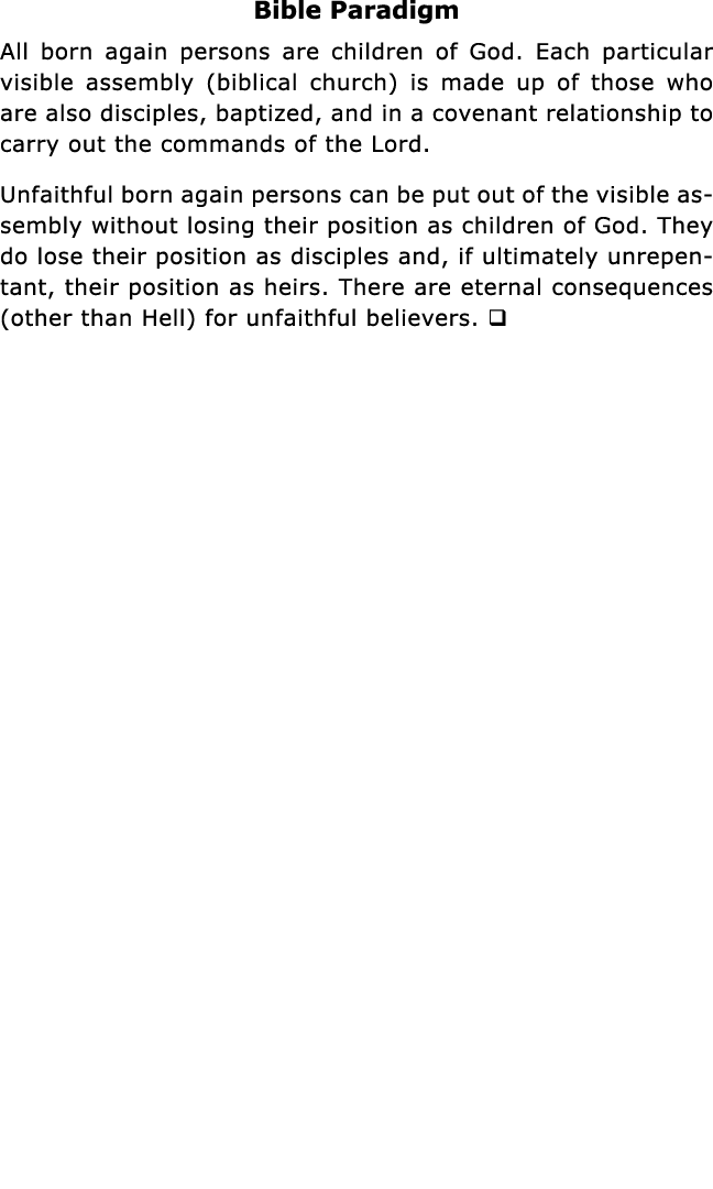 Bible Paradigm All born again persons are children of God  Each particular visible assembly (biblical church) is made   